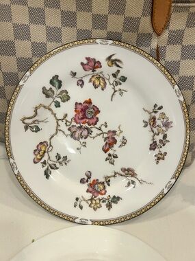 Wedgwood Floral Porcelain Plate with Pink, Purple and Gold Accents Salad Plates